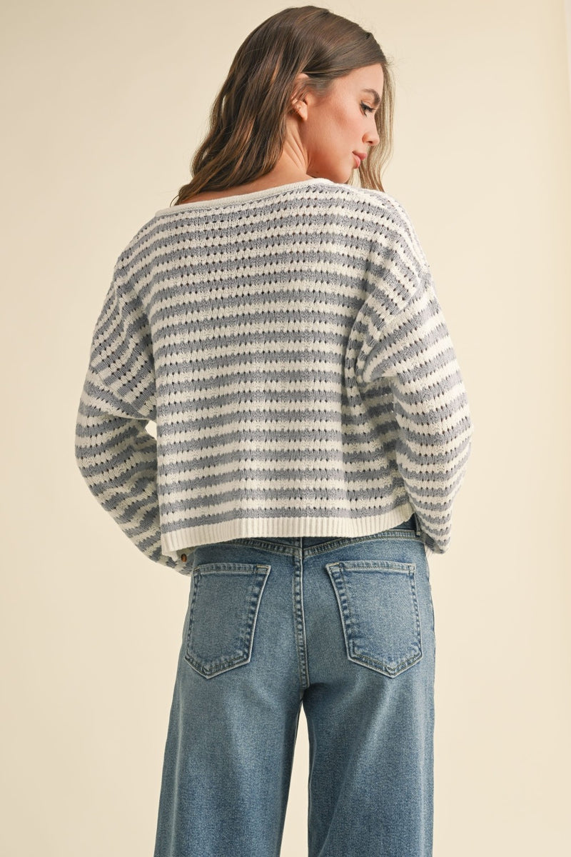Striped Knit Sweater - Blue & White