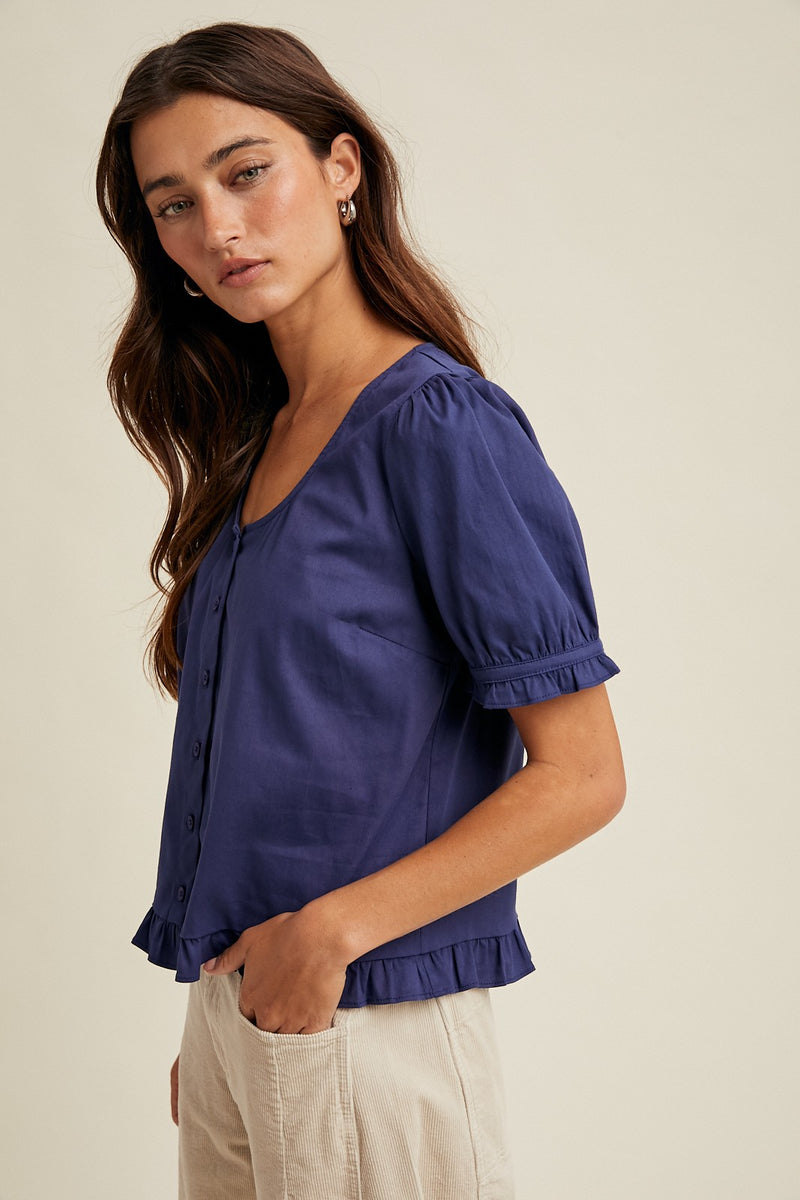 Button Up Blouse - Navy