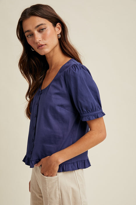 Button Up Blouse - Navy