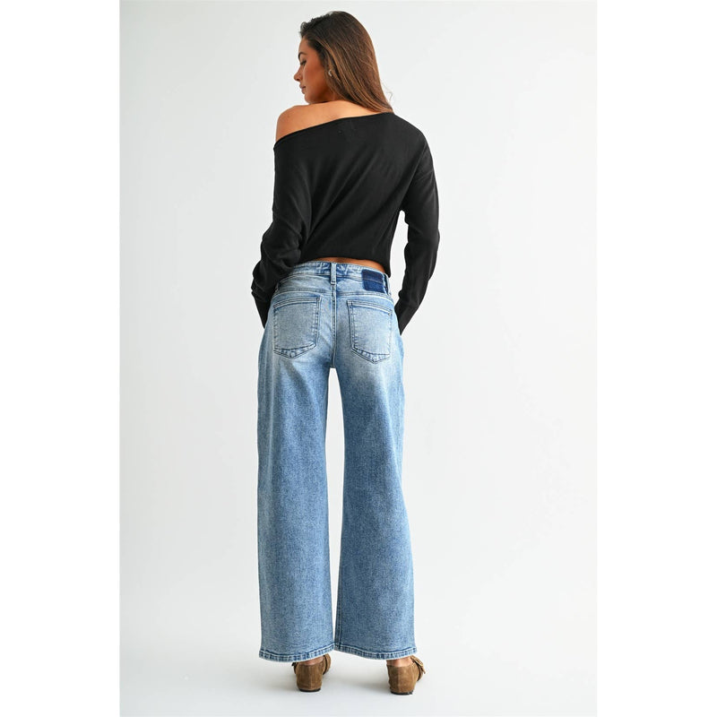 Mica Denim • Low Rise Wide Ankle Jeans - Bunting Indigo