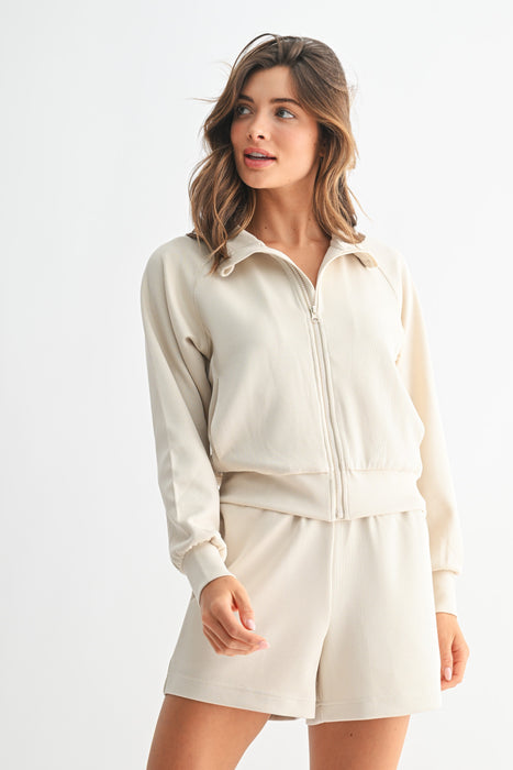 Sand Wash Rib Zip Jacket - Natural