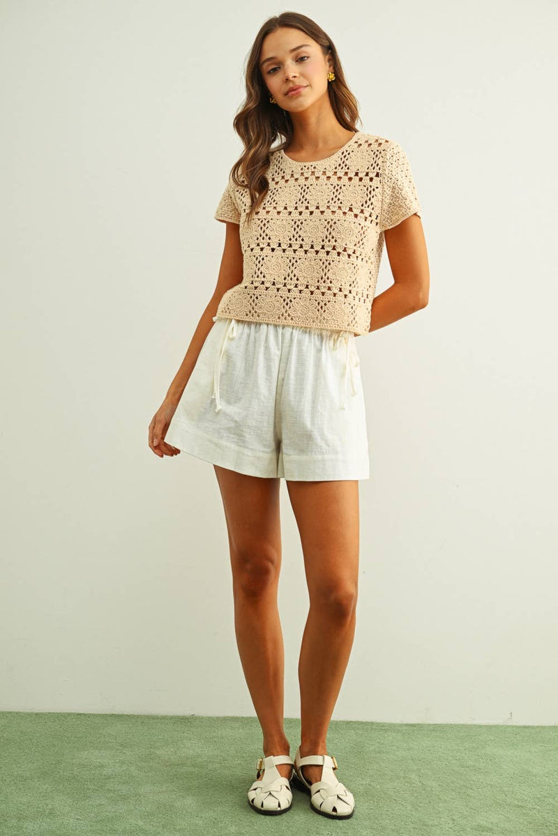 Floral Crochet Top - Beige