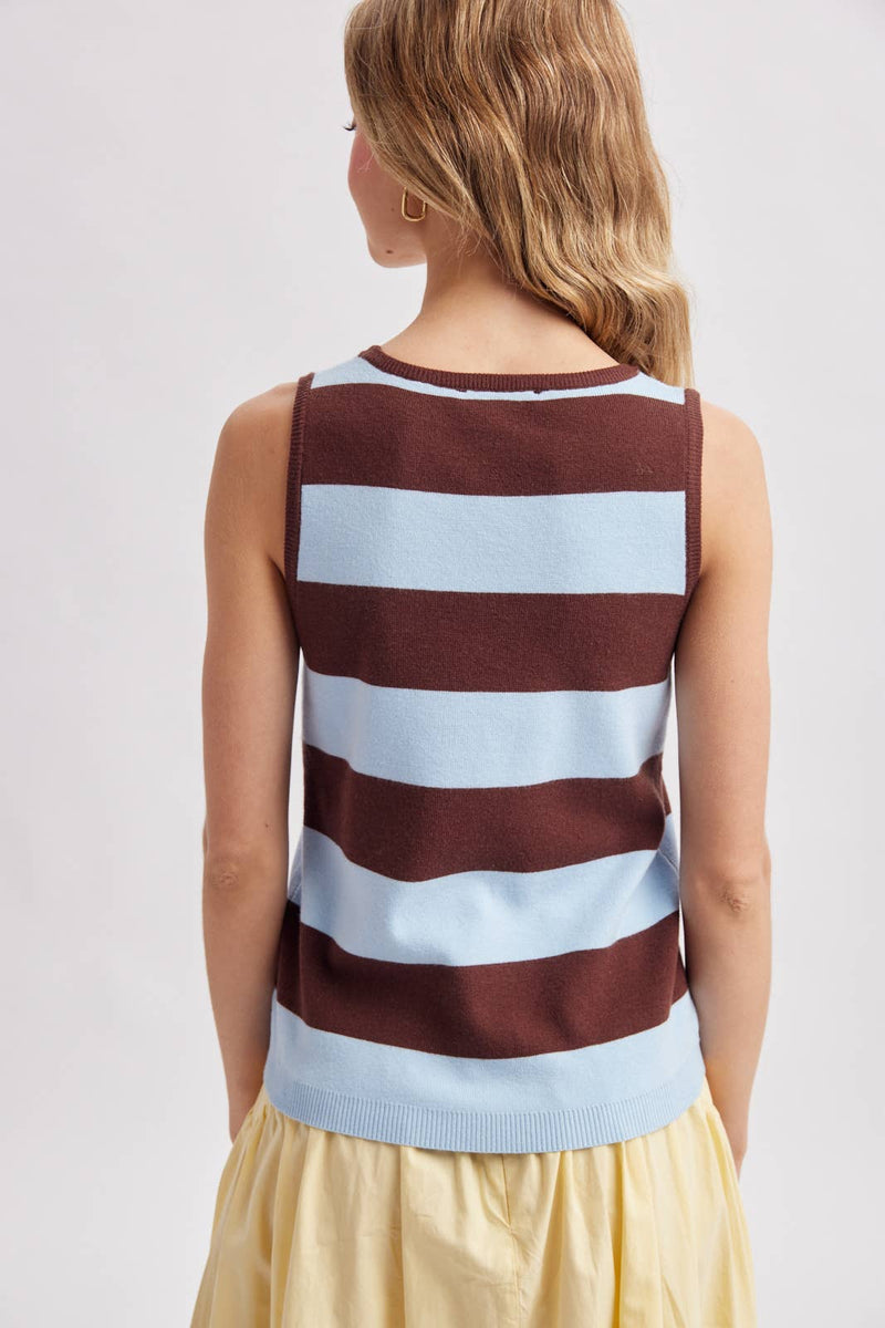 Striped Knit Tank - Sky Blue & Choco