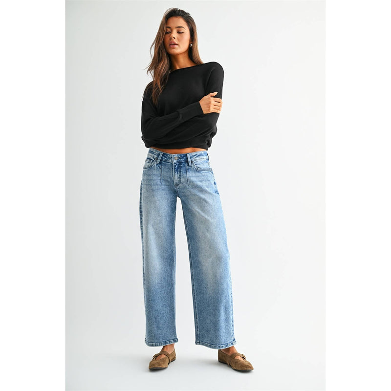 Mica Denim • Low Rise Wide Ankle Jeans - Bunting Indigo