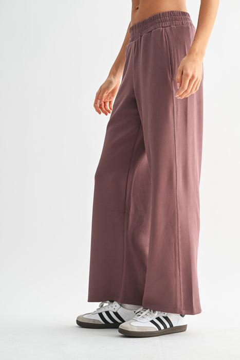 Sand Wash Rib Wide-Leg Pants - Rose Taupe