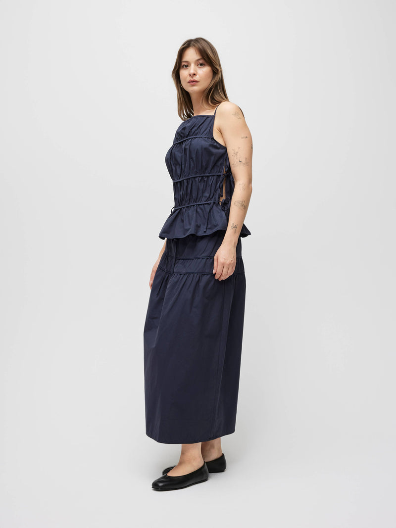 The Vanessa Top | Side Tie Poplin Tank Top - Navy