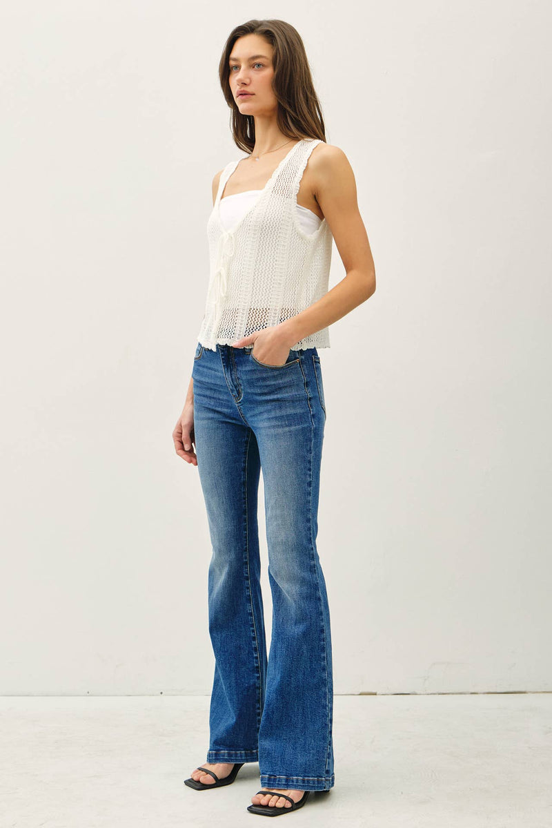 Crochet Knit Vest w/ Tie Fastenings - Off White