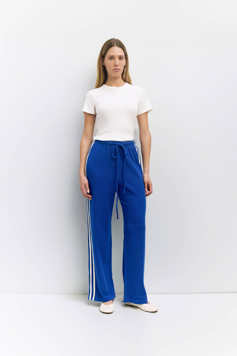 The Enzo Pants | Wide-Leg Thermal Sport Pants - Blue & Cream