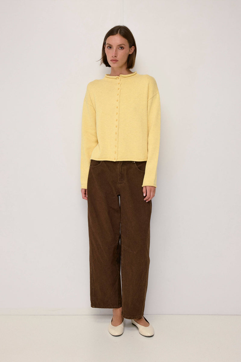 The Marlo Cardigan | Raw Hem Button-Down Cardigan - Yellow