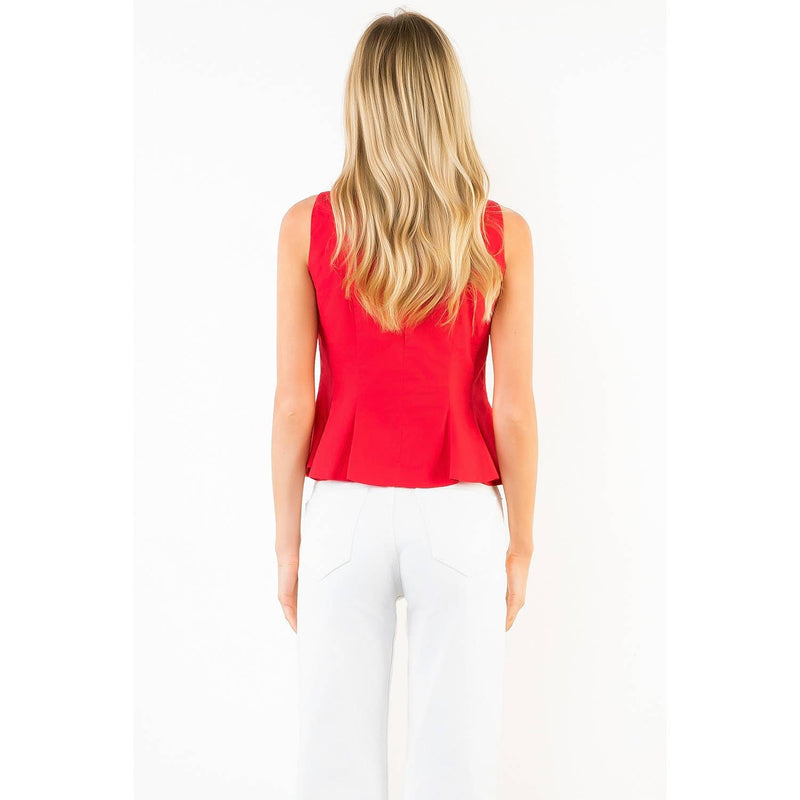 Sleeveless Peplum Top - Red