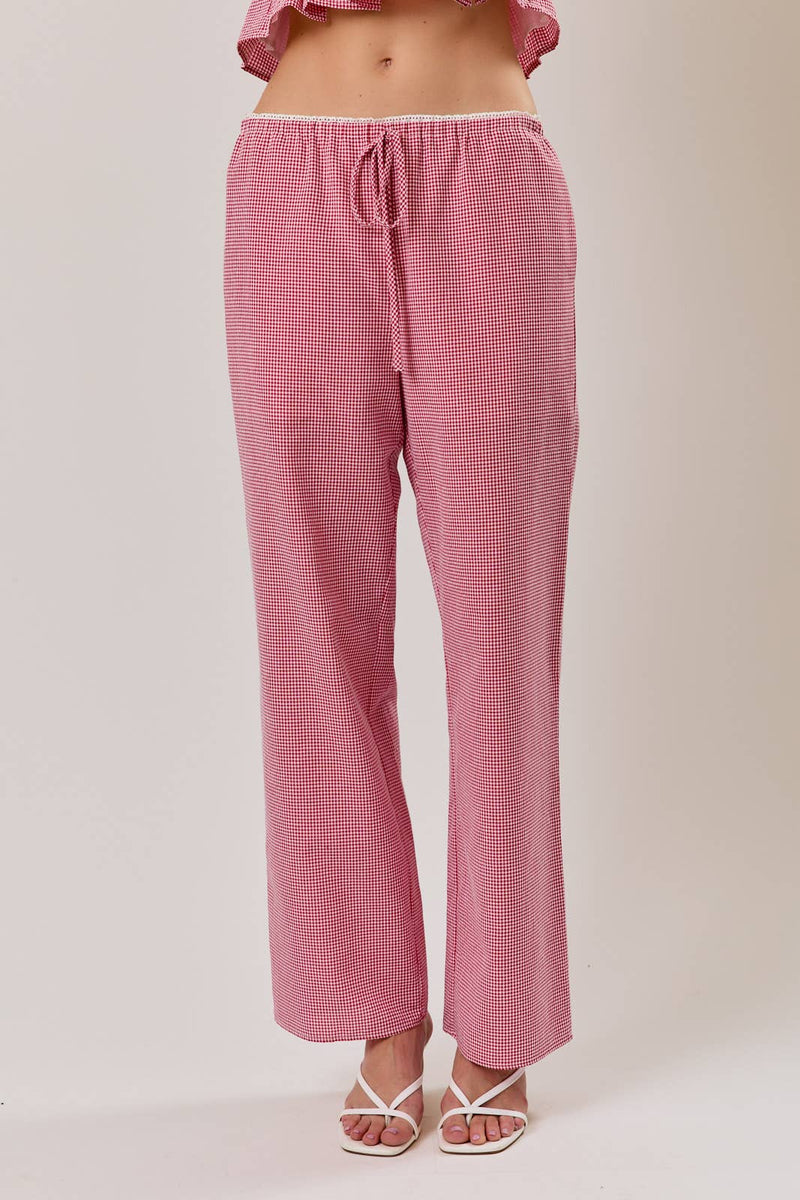 Mid Rise Gingham Pants - Red & White
