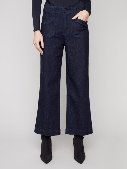 Cropped Wide Leg Stretch Denim Pant
