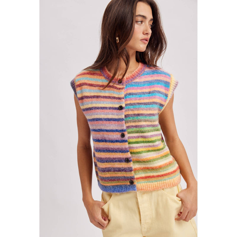Rainbow Stripe Sweater Vest - Sky/Purple