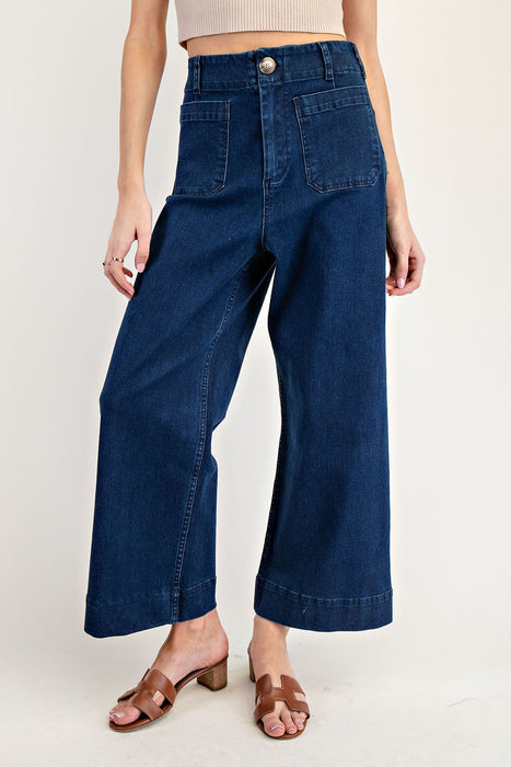 Denim Straight Leg Front Pocket Pants - Dark