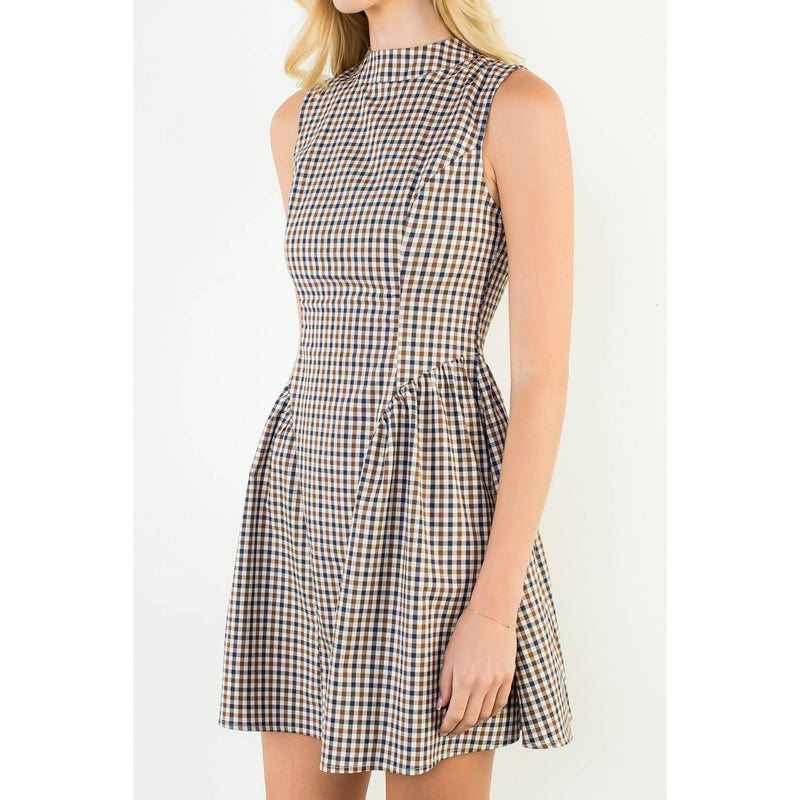 Gingham Mini Dress - Brown
