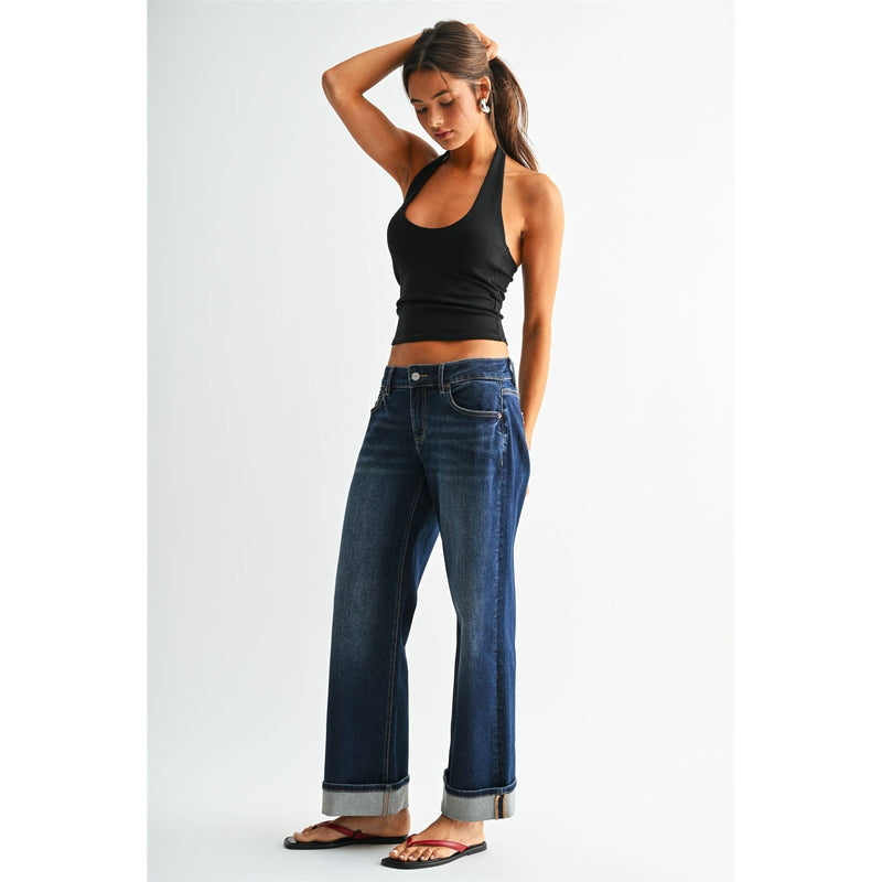 Mica Denim • Low Rise Wide Ankle Jeans - Dark Tiber