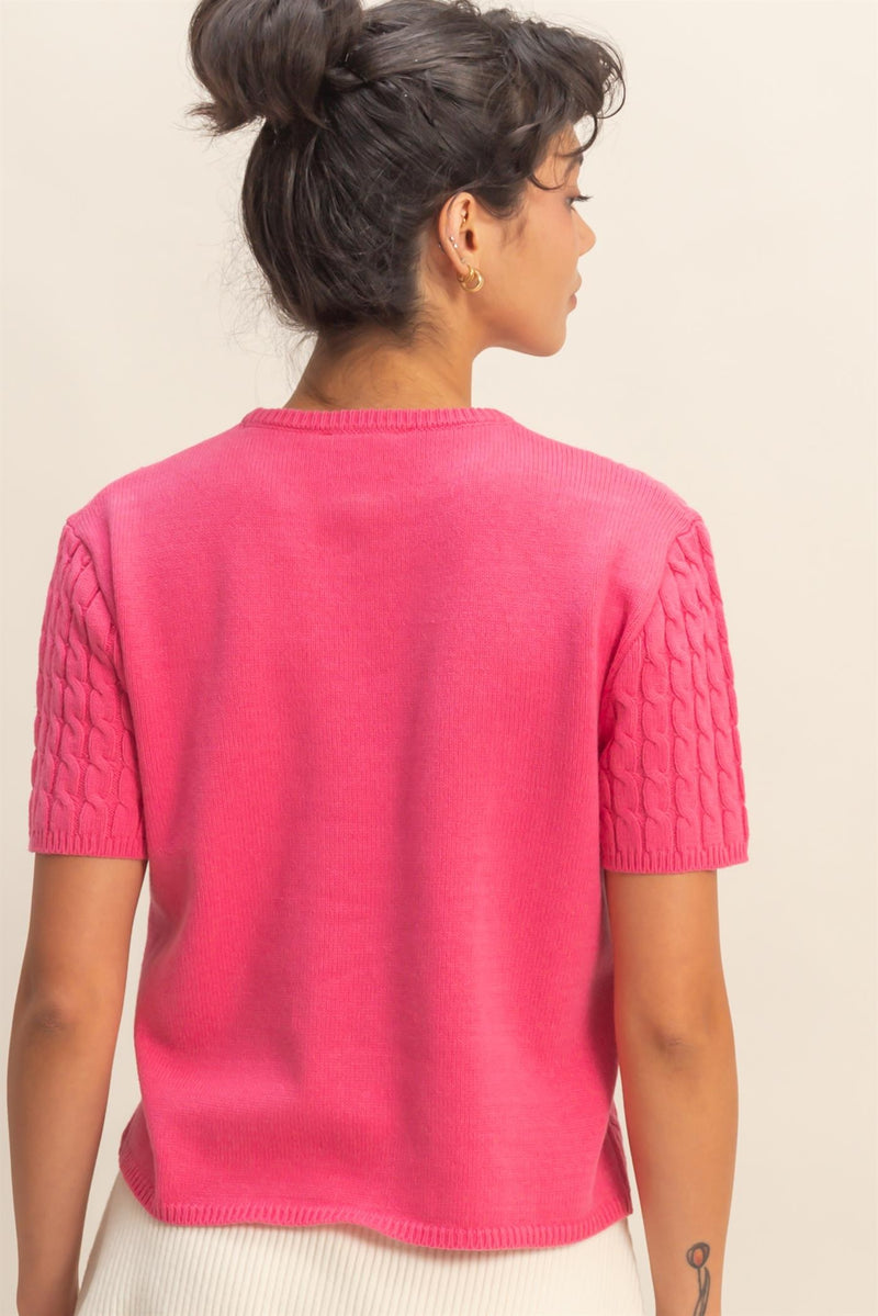 Cable Sweater - Taffy Pink