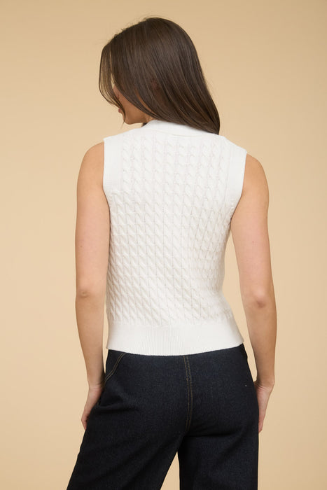 Cable Sweater Vest - White