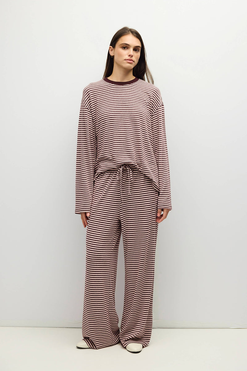 The Brook Pants | Stripe Knit Pants - Pink & Burgundy
