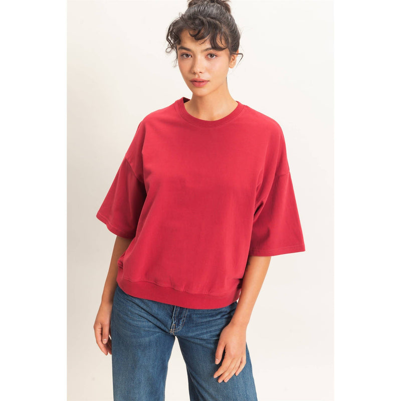 Washed Cotton T-Shirt - Dark Red