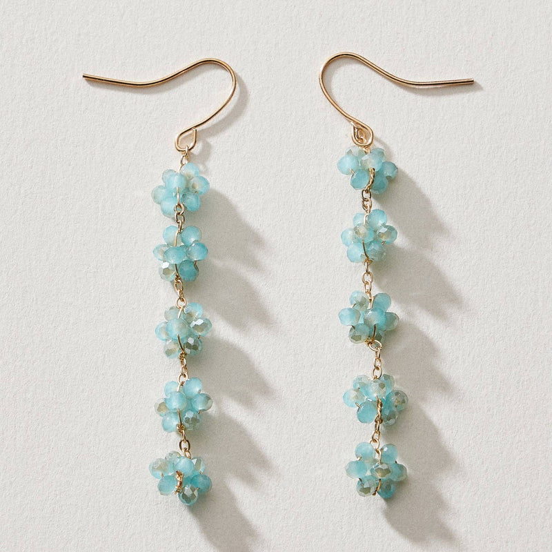 Crystal Cluster Drop Earrings - Blue