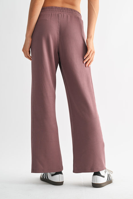 Sand Wash Rib Wide-Leg Pants - Rose Taupe