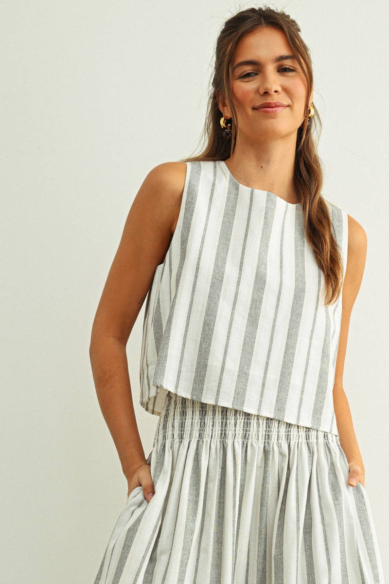 Stripe Crop Top - Black & Oatmeal
