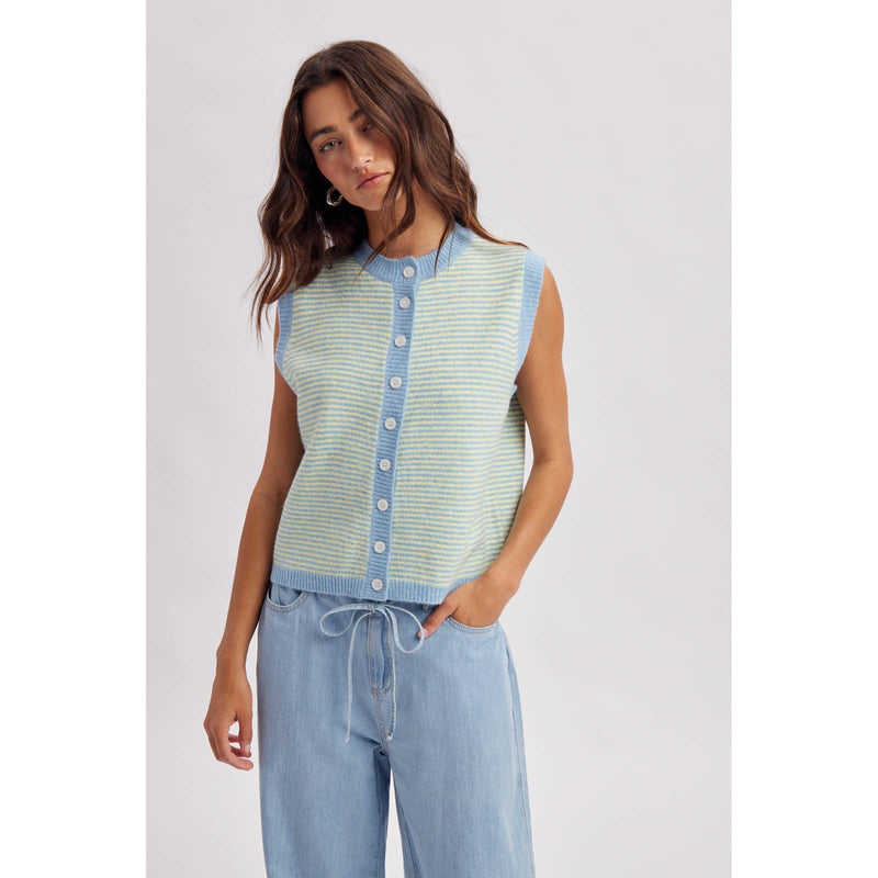 Striped Sweater Vest - Blue & Lemon