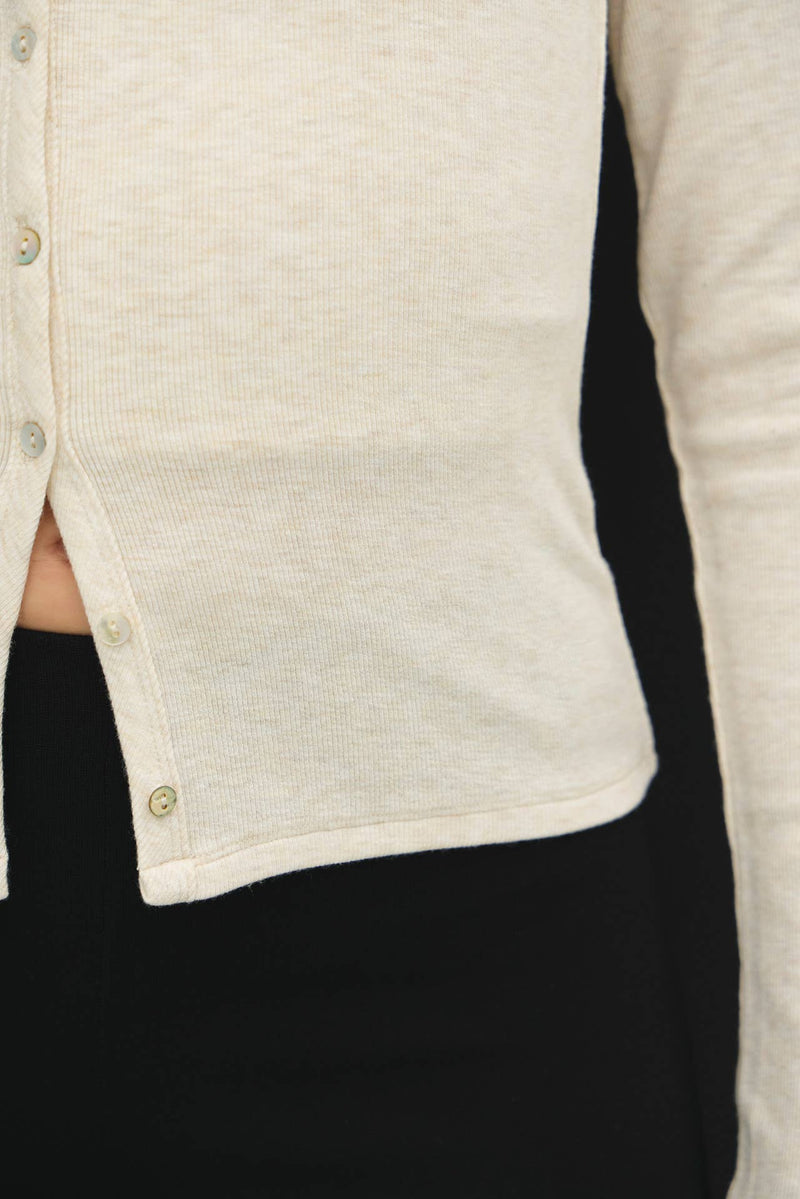 Button Up Long Sleeve Top - Oatmeal