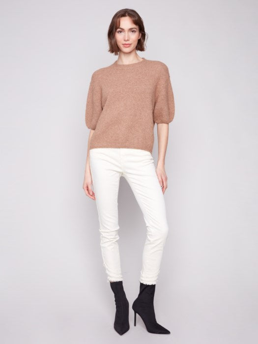 Elbow Sleeves Balloon Shape Sweater - Sesame