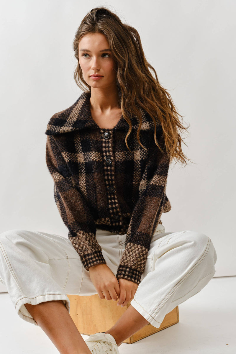 Plaid Button-Up Cardigan