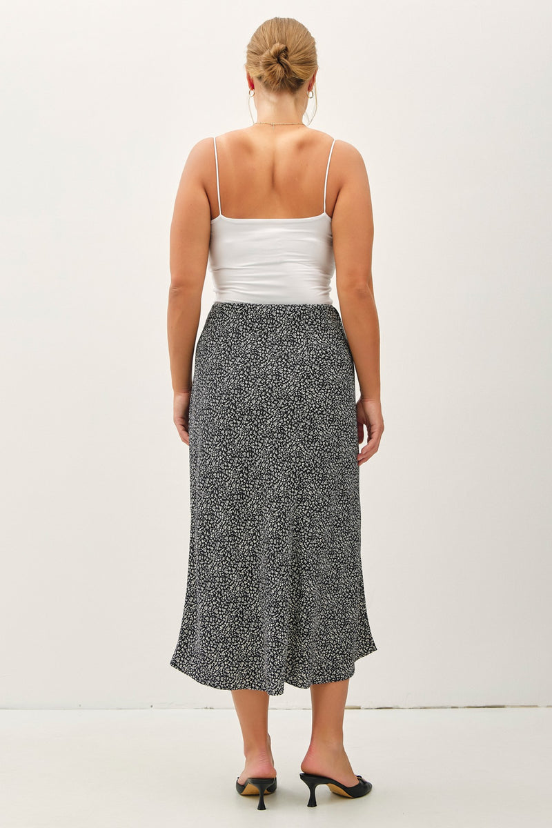 Dot Print Midi Skirt - Black