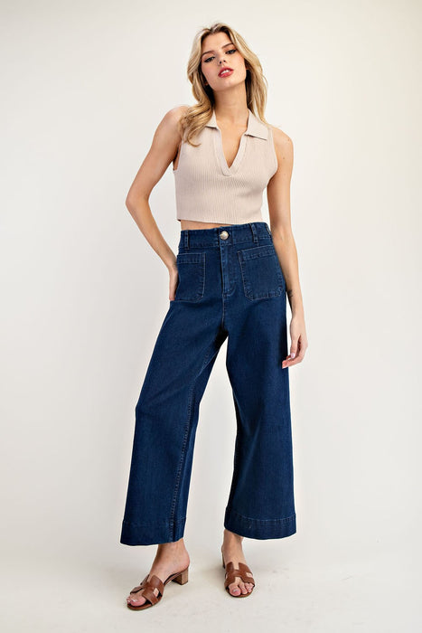 Denim Straight Leg Front Pocket Pants - Dark