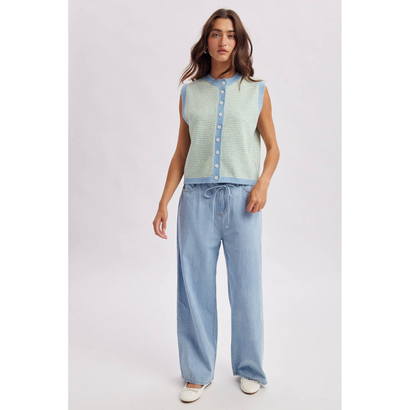 Striped Sweater Vest - Blue & Lemon