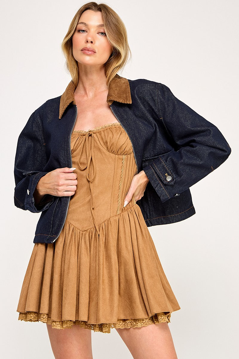 Corduroy Collar Denim Jacket