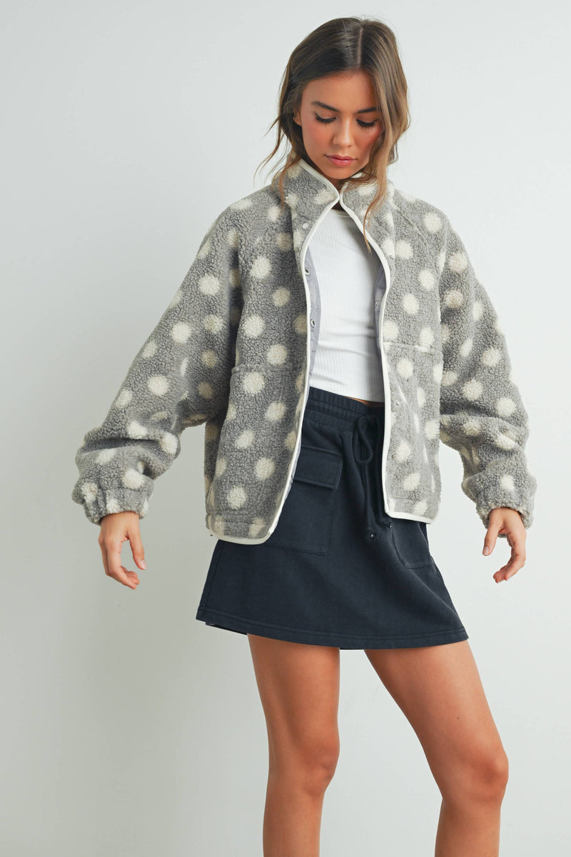 Polka Dot Sherpa Fleece - Grey & Ivory