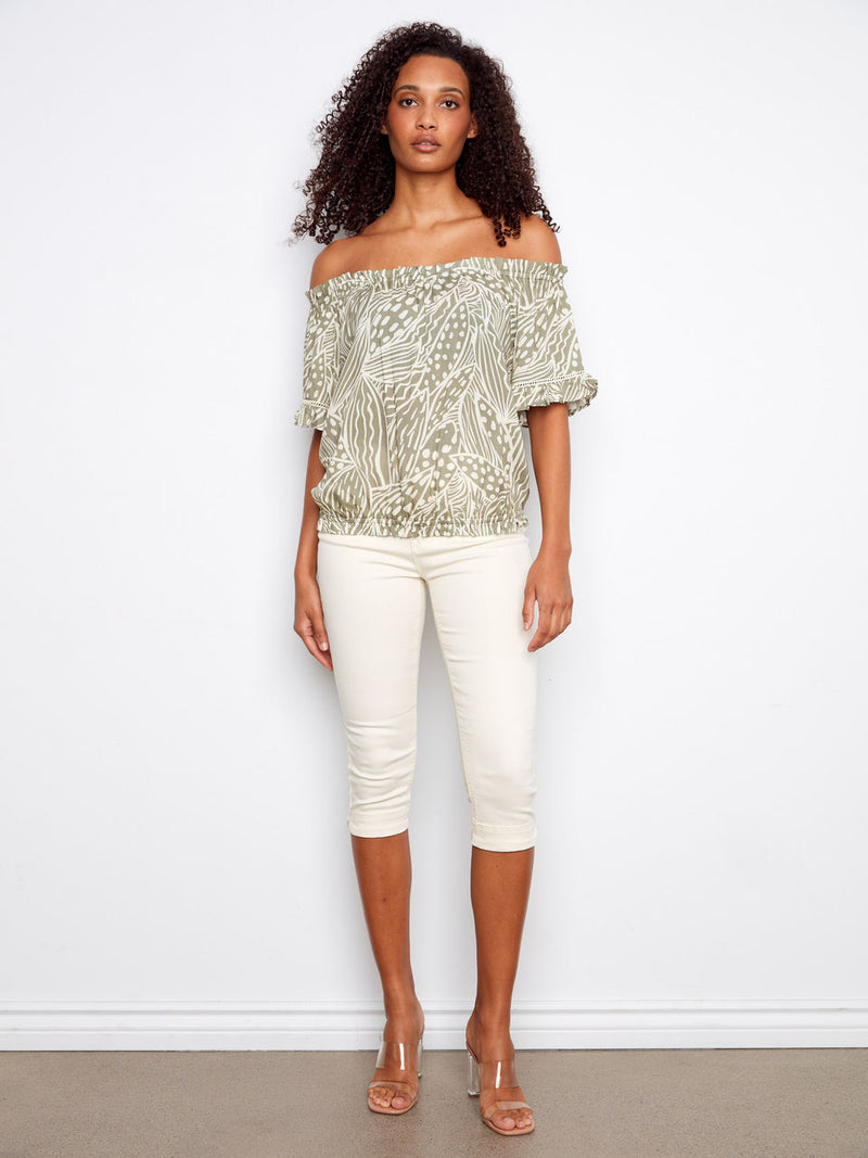 Charlie B • Printed Short Sleeve Off Shoulder Blouse - Prisma