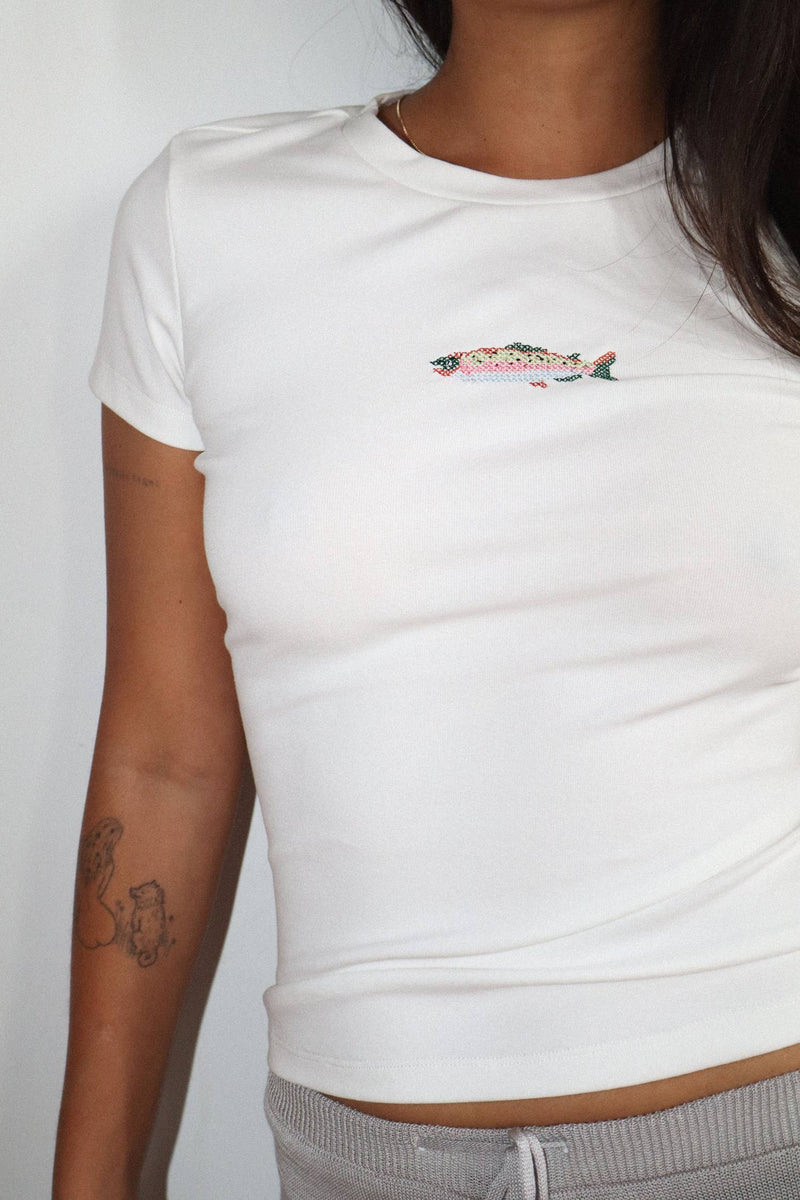 Fish Embroidered Baby Tee
