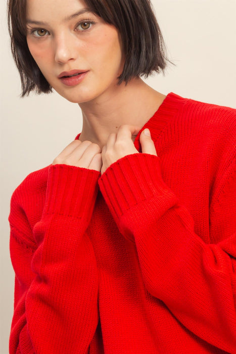 Cropped Sweater - Red