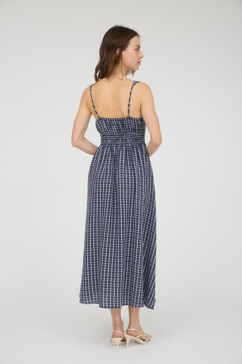 Plaid Midi Dress - Navy