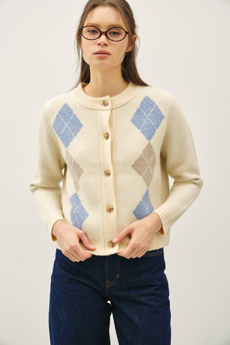 Diamond Print Cardigan - Natural