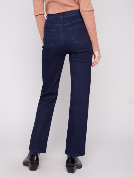 Straight Leg Stretch Denim Pants - Blue Black