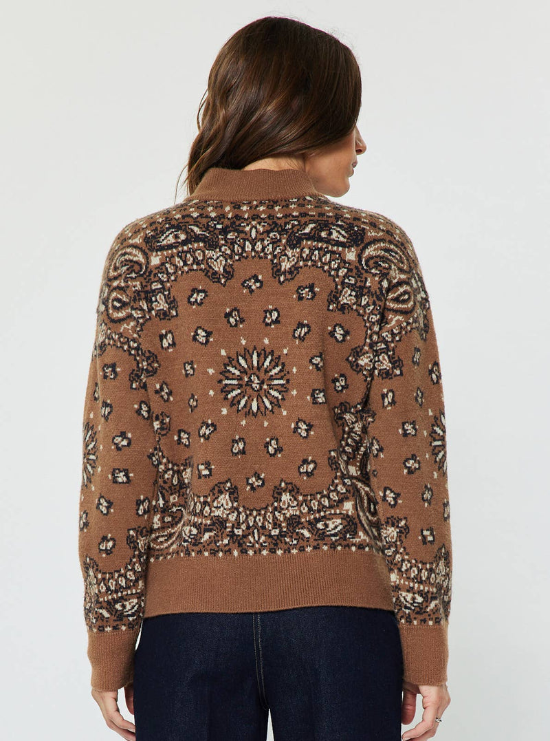 Paisley Quarter Zip-Up Sweater - Carmel