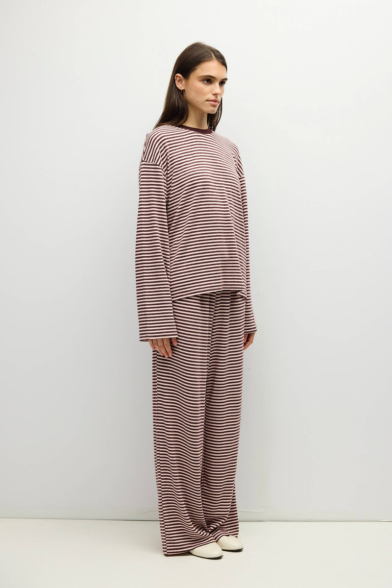 The Brook Pants | Stripe Knit Pants - Pink & Burgundy