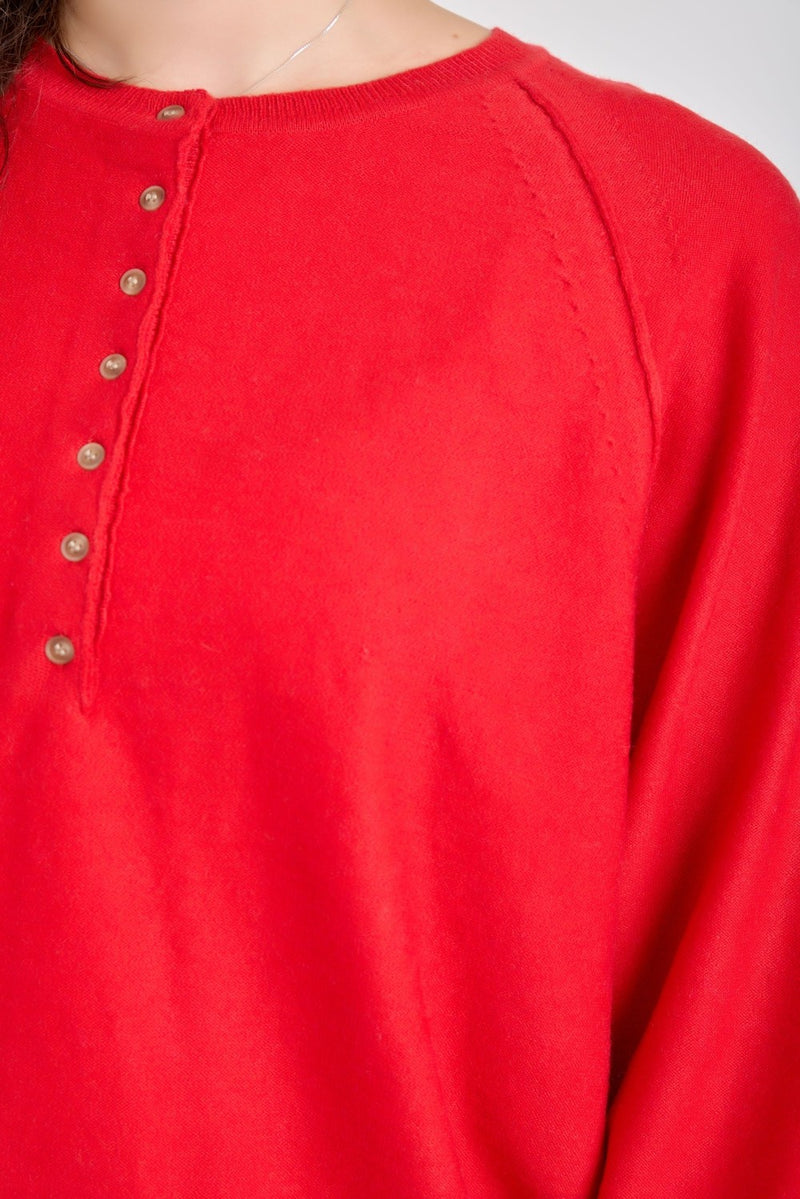 Half Button Up Sweater - Red