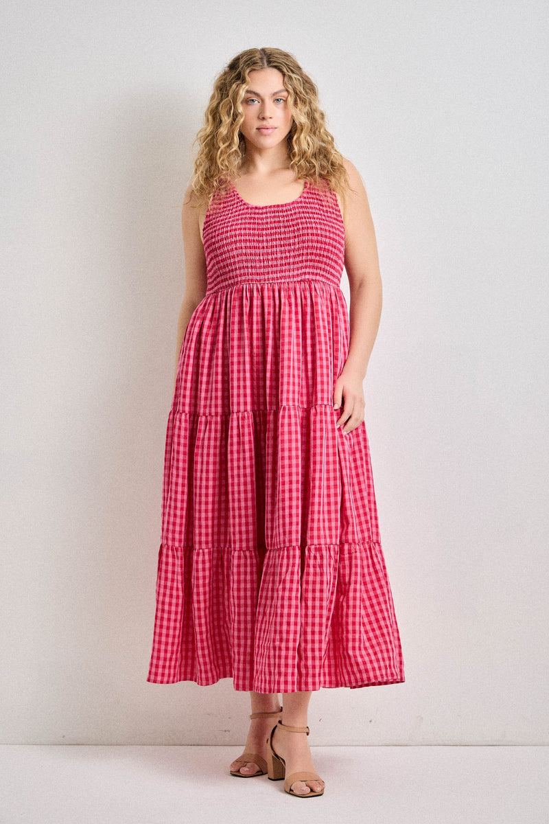 Gingham Maxi Dress - Fuchsia
