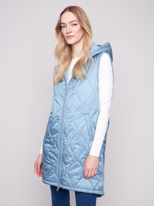 Pearlized Puffer Long Vest - Oxford