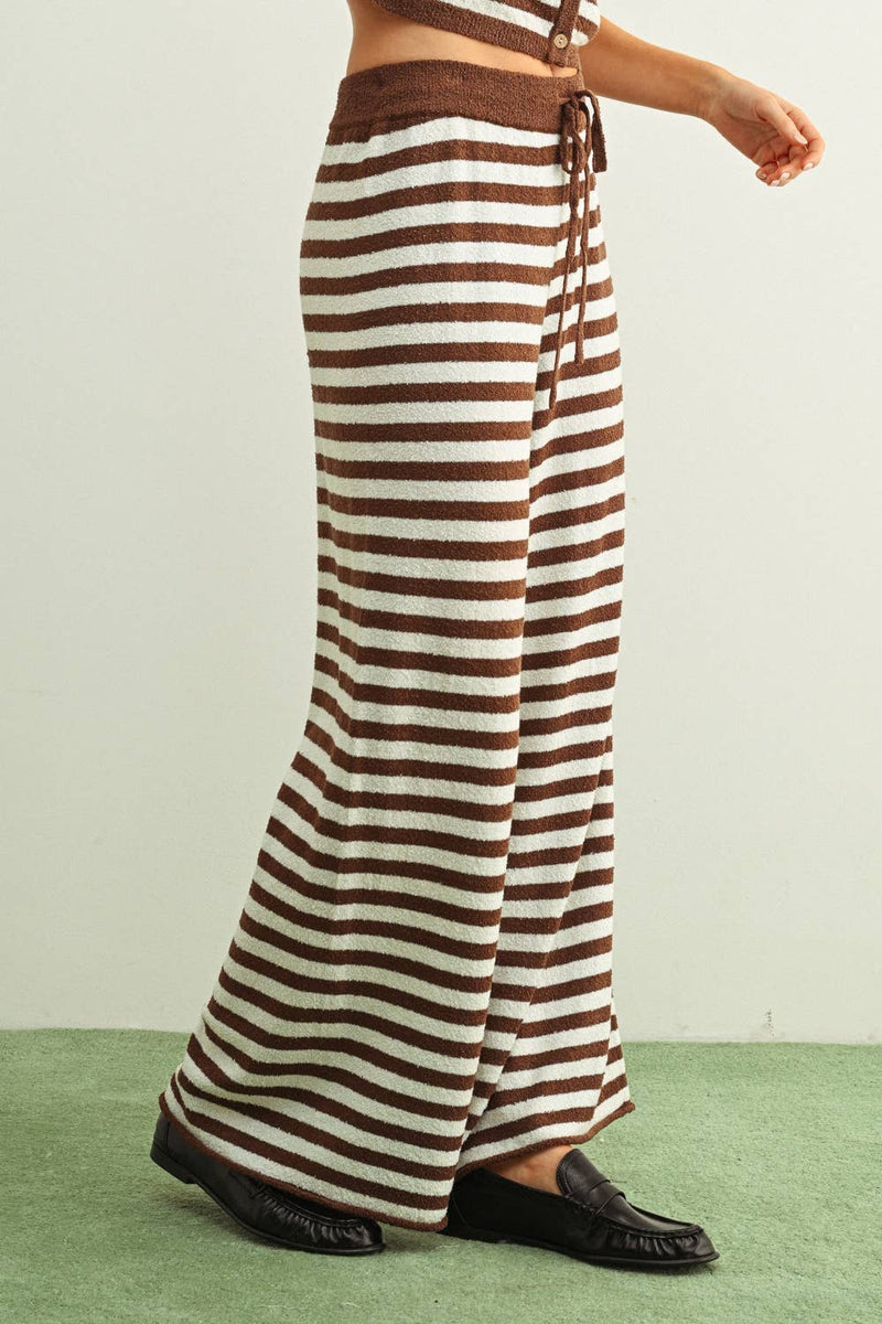 Striped Knit Pants - Brown & White