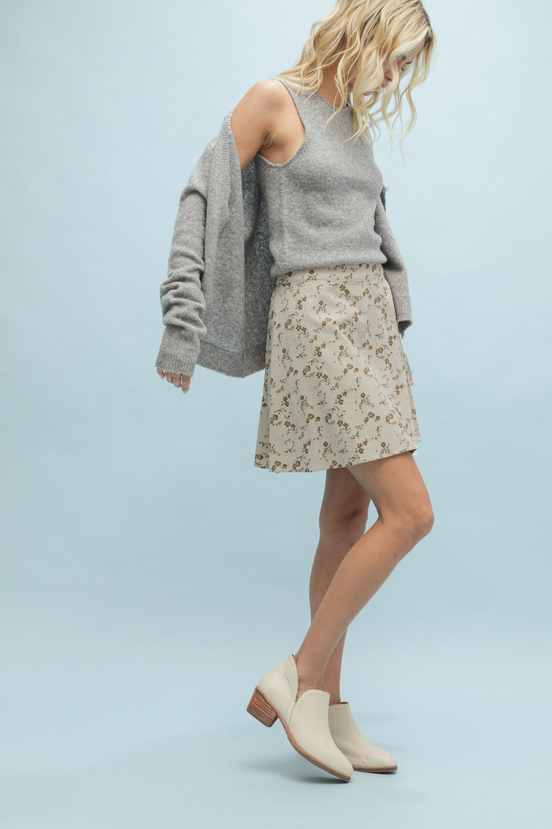 Floral Corduroy Mini Skirt - Stone & Mocha