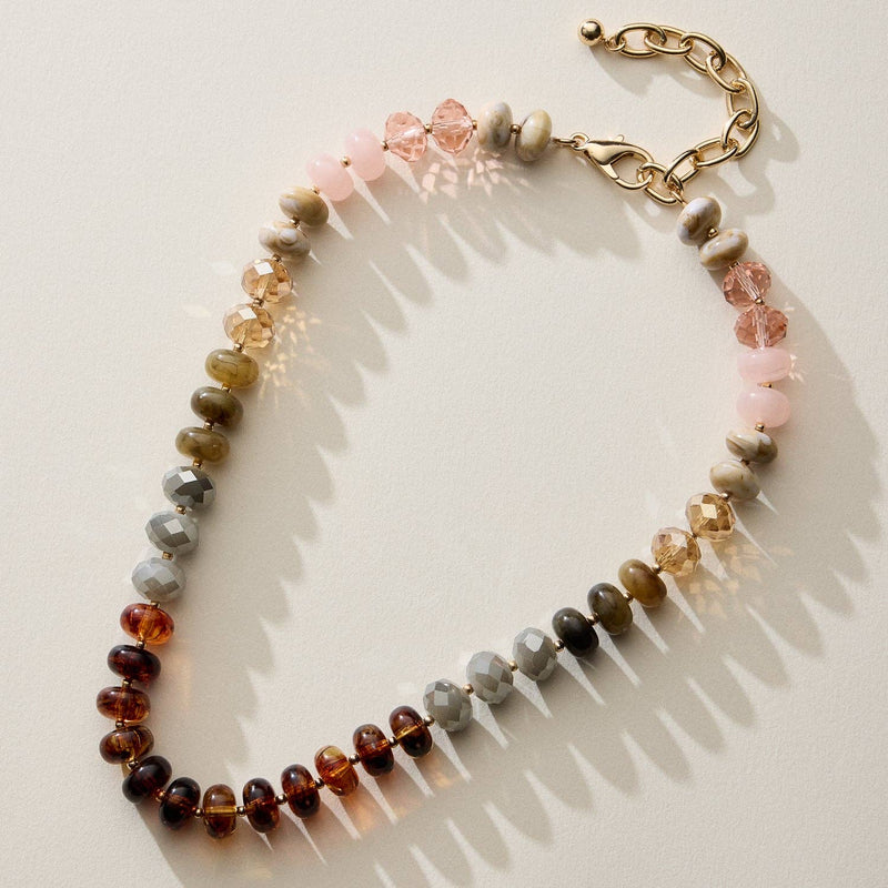 Adjustable Length Mixed Bead Short Necklace - Natural